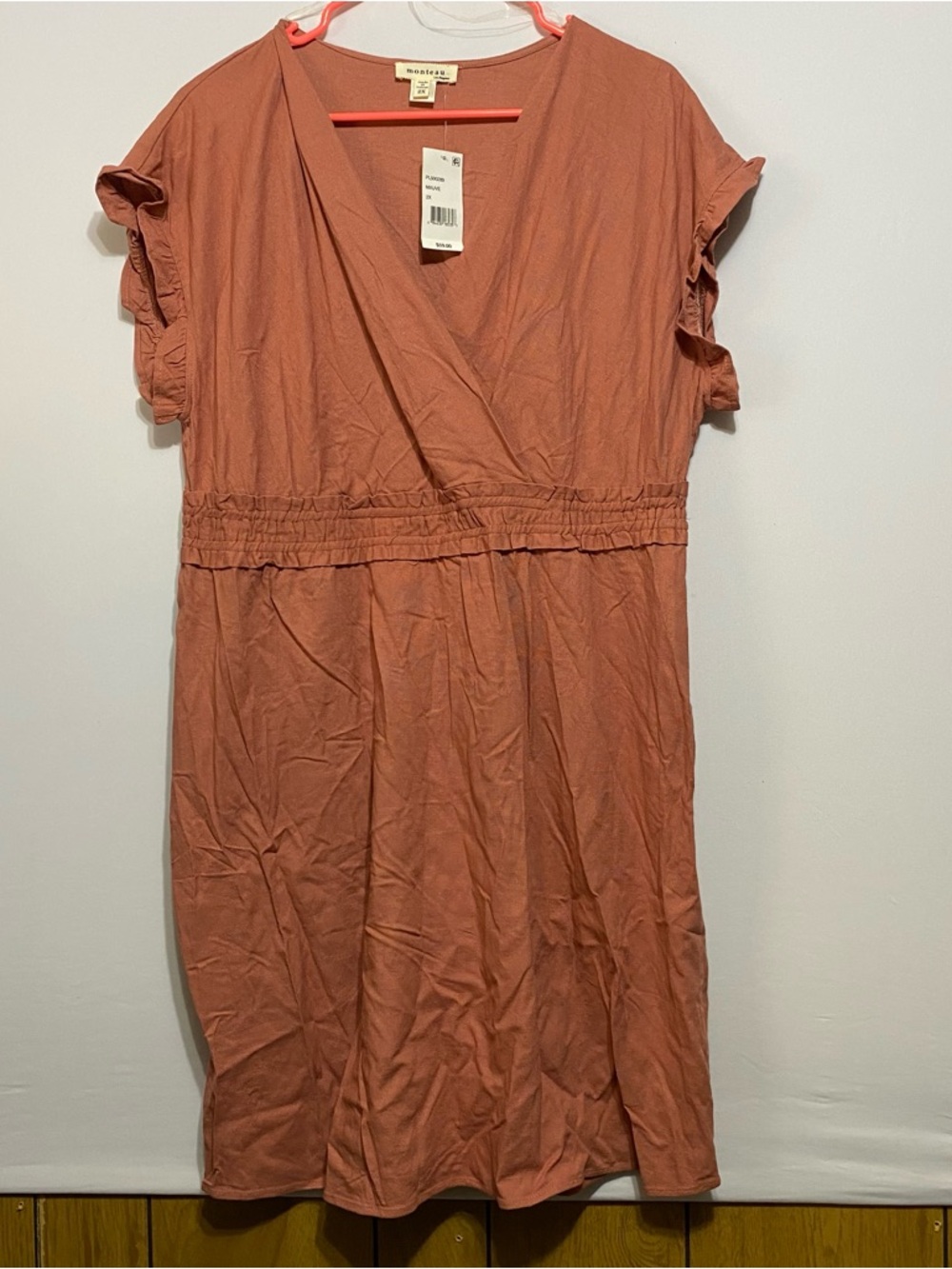 Monteau Los Angeles Mauve Linen Blend Ruffle Sleeve Shift Dress Size 2X
